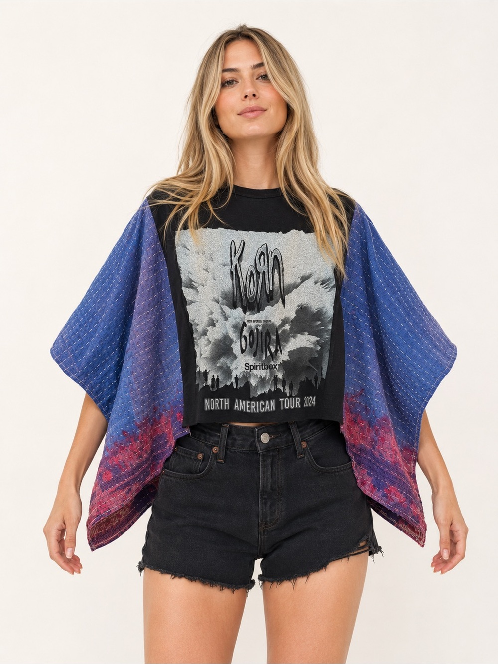 Korn Gojira Spiritbox 2024 Tour Upcycled Kantha Poncho Top One Size Fits Many